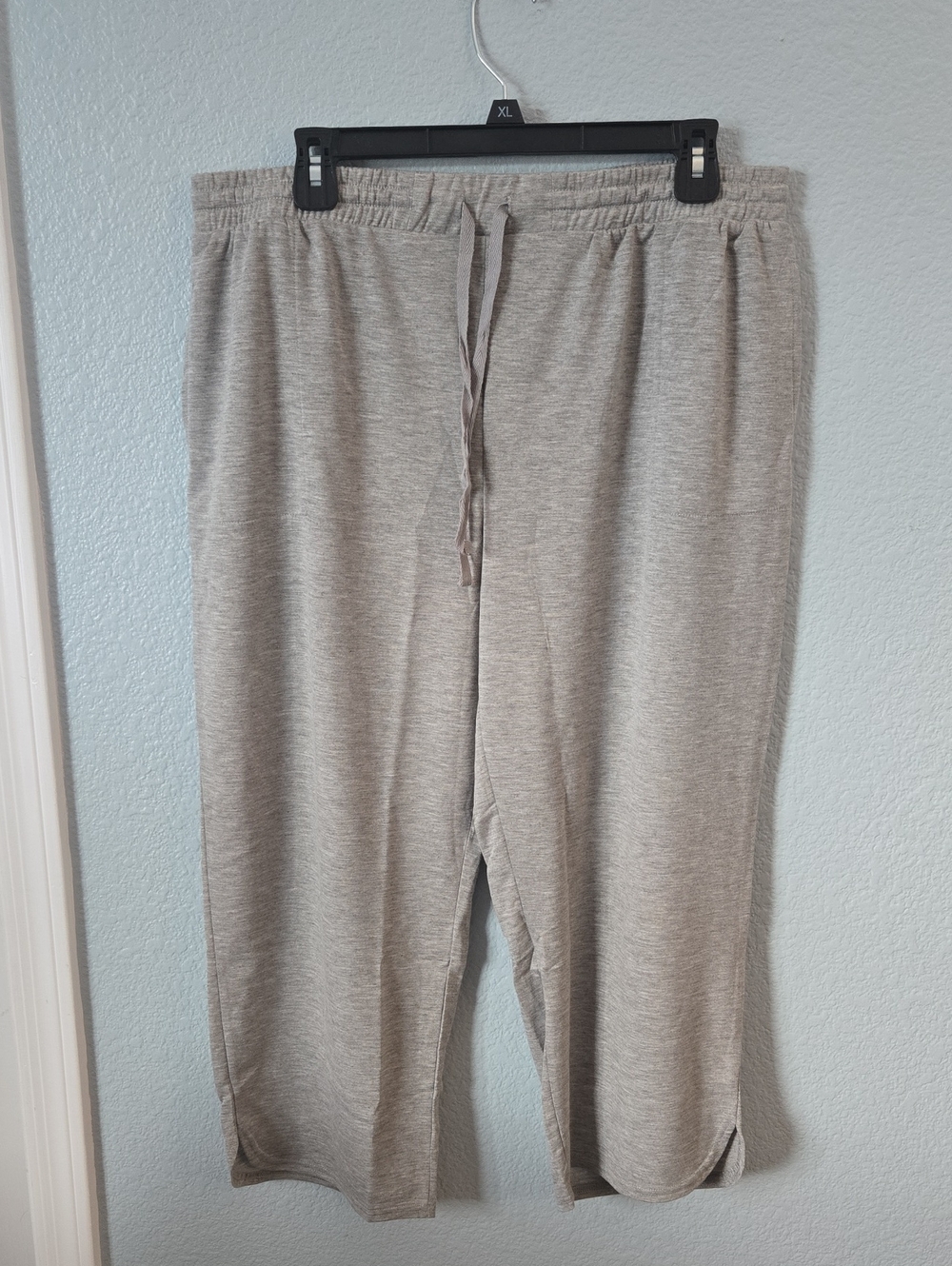 NWT Natori 24/7 Light Gray Cropped Lounge Pants Drawstring Waist Wide LEG SZ XL